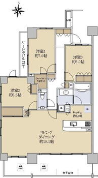 シティテラス立川 3LDK、価格8352万円、専有面積90.02m<sup>2</sup>、バルコニー面積16.43m<sup>2</sup> 