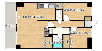 藤和シティコープ高崎 2LDK、価格1199万円、専有面積51.69m<sup>2</sup>、バルコニー面積10m<sup>2</sup> 【間取り図】各居室にある収納が魅力の2LDK。バルコニーには専用庭もついています。