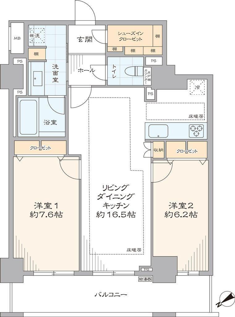 グローリオタワー横浜元町 2LDK、価格1億2590万円、専有面積70.17m<sup>2</sup>、バルコニー面積11.7m<sup>2</sup> 22階建て17階部分。全居室バルコニーに面していて、マリンタワーを眺望できます。<BR>収納も全居室にあるので、使い勝手の良いお部屋です。