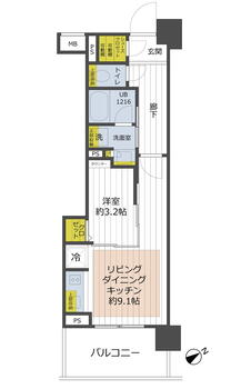 イニシア横浜天王町 1LDK、価格3680万円、専有面積35m<sup>2</sup>、バルコニー面積6.84m<sup>2</sup> 35m<sup>2</sup>の1LDK。洋室を開ければ約12.3畳の空間に。