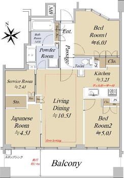 アデニウム川崎桜川公園 3LDK+S、価格3450万円、専有面積68.38m<sup>2</sup>、バルコニー面積16.2m<sup>2</sup> 