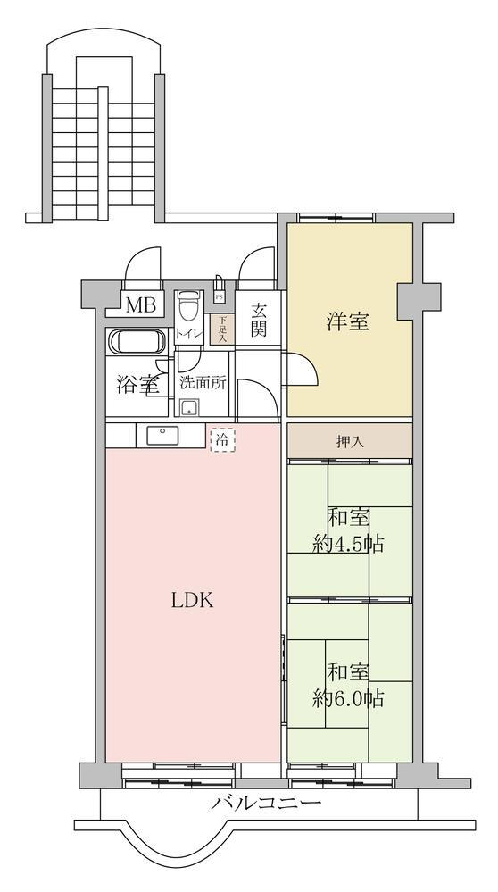 浦和白幡東高層住宅１号棟 3LDK、価格2180万円、専有面積70.79m<sup>2</sup>、バルコニー面積7.98m<sup>2</sup> 