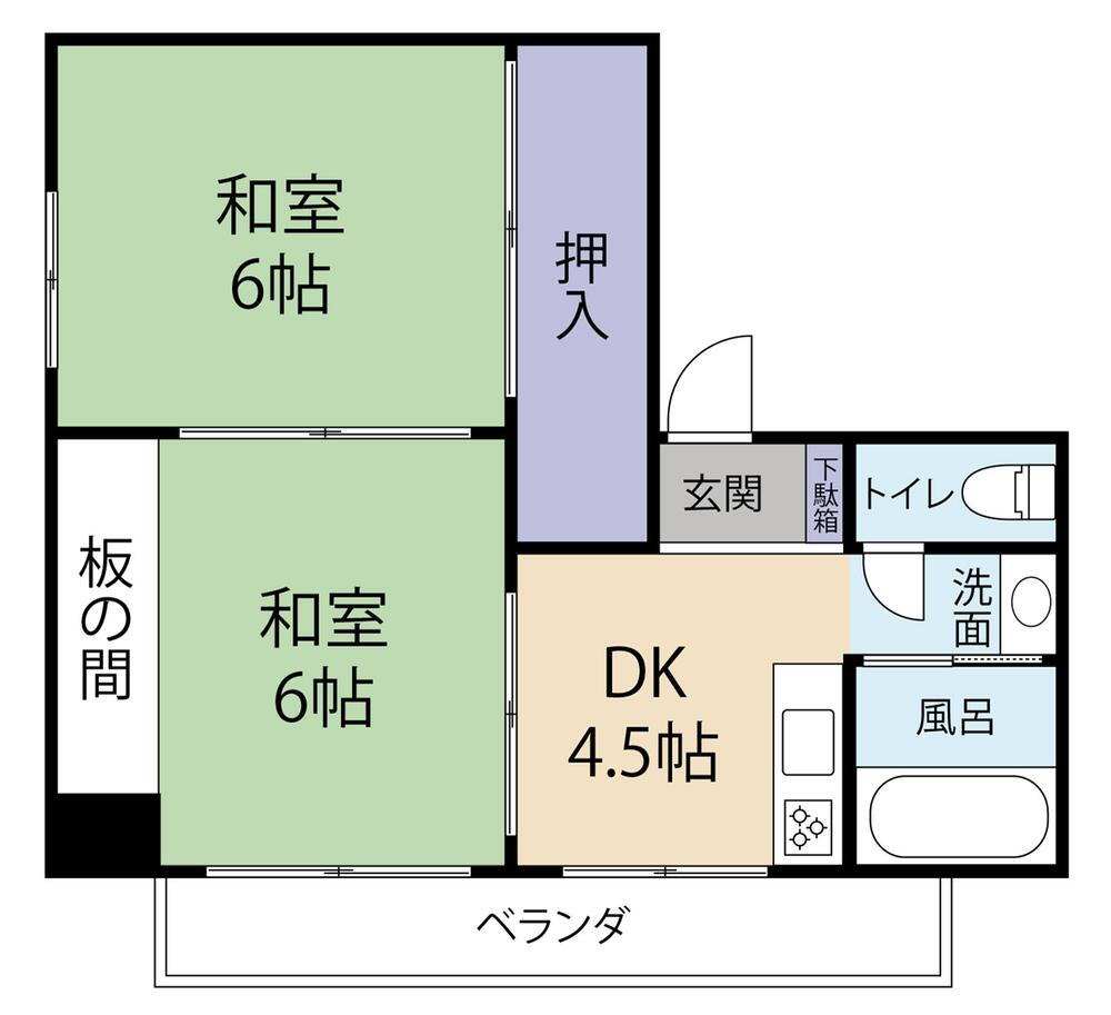 五十栄ビル 2DK、価格2480万円、専有面積35.74m<sup>2</sup>、バルコニー面積5.75m<sup>2</sup> 間仕切りを外せば、1LDK角部屋です。