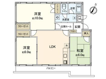 江戸川台小田急ハイツ　４号棟 3LDK、価格980万円、専有面積80.16m<sup>2</sup>、バルコニー面積11.4m<sup>2</sup> 間取り