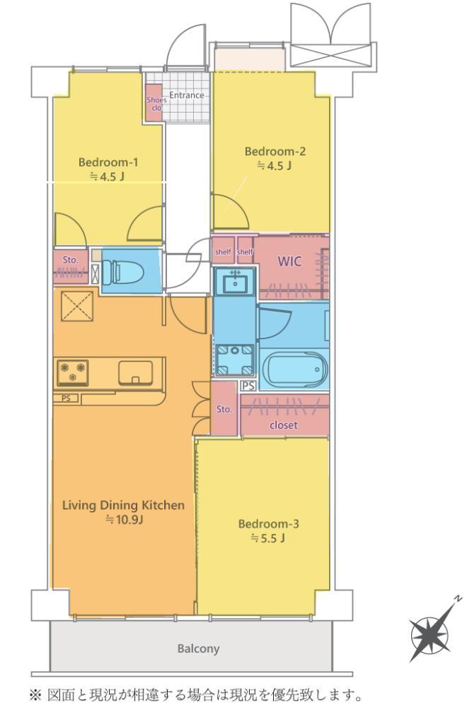 ダイアパレス若葉 3LDK、価格2280万円、専有面積61.61m<sup>2</sup>、バルコニー面積6.72m<sup>2</sup> 居室3部屋の3LDKです。全居室お手入れしやすい洋室です。