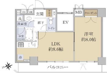 ライジングプレイス上野松が谷 1LDK、価格4780万円、専有面積40.65m<sup>2</sup>、バルコニー面積9.3m<sup>2</sup> 