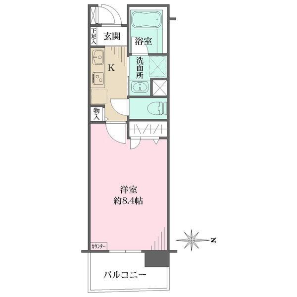 ファミール浅草雷門 1K、価格3680万円、専有面積26.46m<sup>2</sup>、バルコニー面積4.57m<sup>2</sup> 間取図
