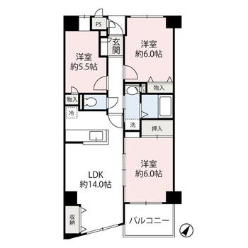 ベルメゾン末広 3LDK、価格1880万円、専有面積65.22m<sup>2</sup>、バルコニー面積4.86m<sup>2</sup> 間取り