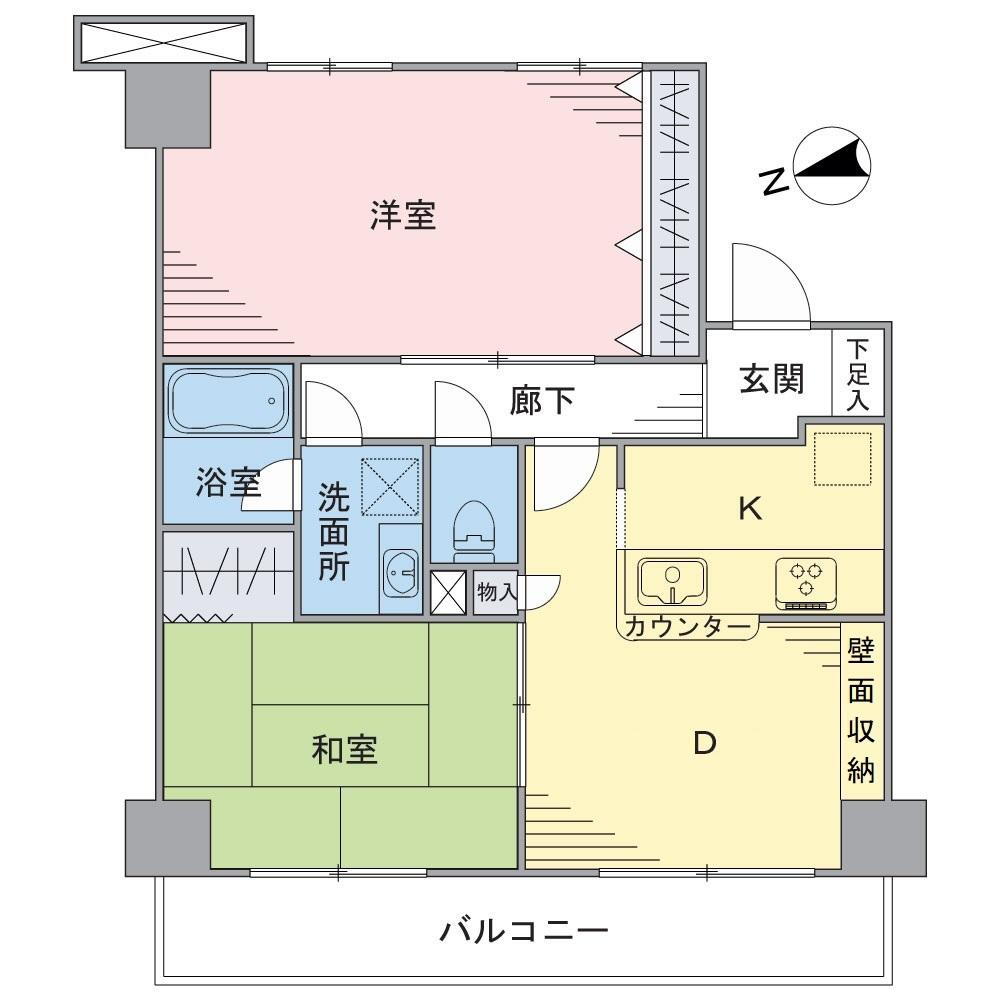 リラシティ藤沢 2DK、価格1980万円、専有面積56.97m<sup>2</sup>、バルコニー面積7.82m<sup>2</sup> 14階建てマンションの13階部分2DKのお住まいです。