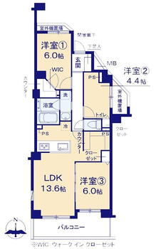 横浜和田町パークホームズ 3LDK、価格3980万円、専有面積70.31m<sup>2</sup>、バルコニー面積9.93m<sup>2</sup> 