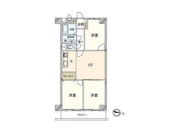 東海狭山マンション 3LDK、価格1350万円、専有面積62.72m<sup>2</sup>、バルコニー面積6.72m<sup>2</sup> 間取図