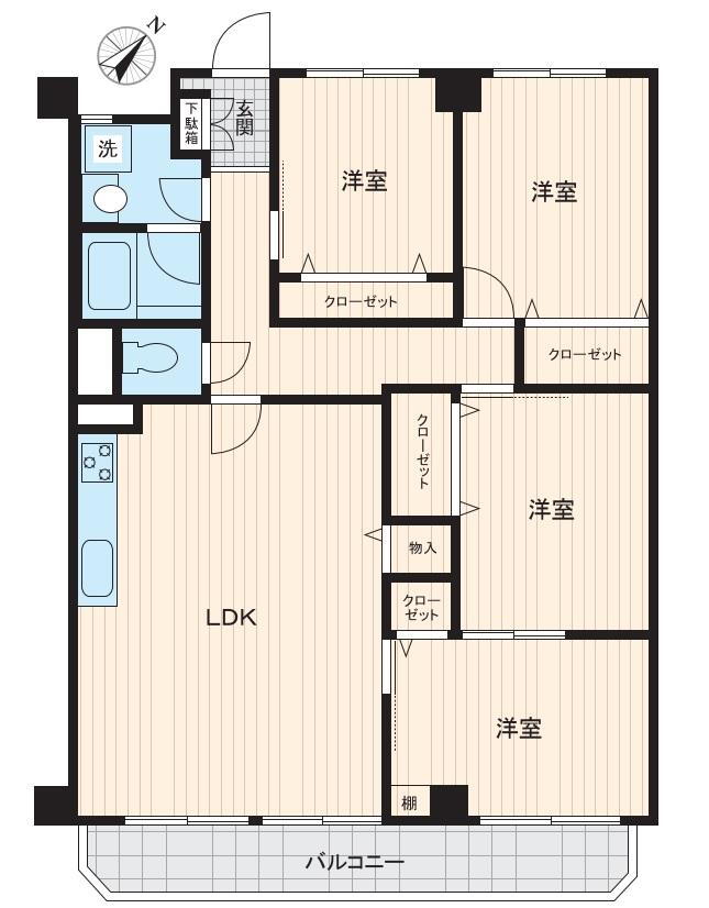 ハイライフ第２行徳 4LDK、価格2170万円、専有面積85.05m<sup>2</sup>、バルコニー面積7.25m<sup>2</sup> 間取り：４LDK　専有面積：85.05ｍ2 　全居室フローリングの室内です。