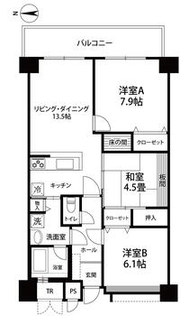 アパガーデンコート蓬莱町 3LDK、価格1490万円、専有面積76.39m<sup>2</sup>、バルコニー面積10.2m<sup>2</sup> 