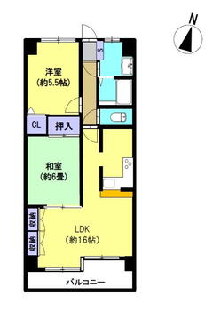 リベルテ亀田 2LDK、価格1699万円、専有面積52.27m<sup>2</sup>、バルコニー面積9.52m<sup>2</sup> 