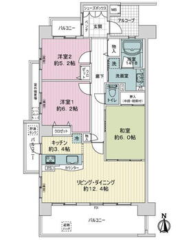 ラフィーネ上田ＡＸＥ 3LDK、価格2950万円、専有面積80.42m<sup>2</sup>、バルコニー面積18.16m<sup>2</sup> 