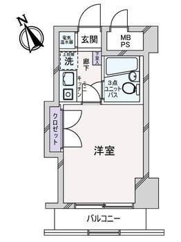 レクセル長岡 1K、価格210万円、専有面積17.37m<sup>2</sup>、バルコニー面積2.79m<sup>2</sup> 