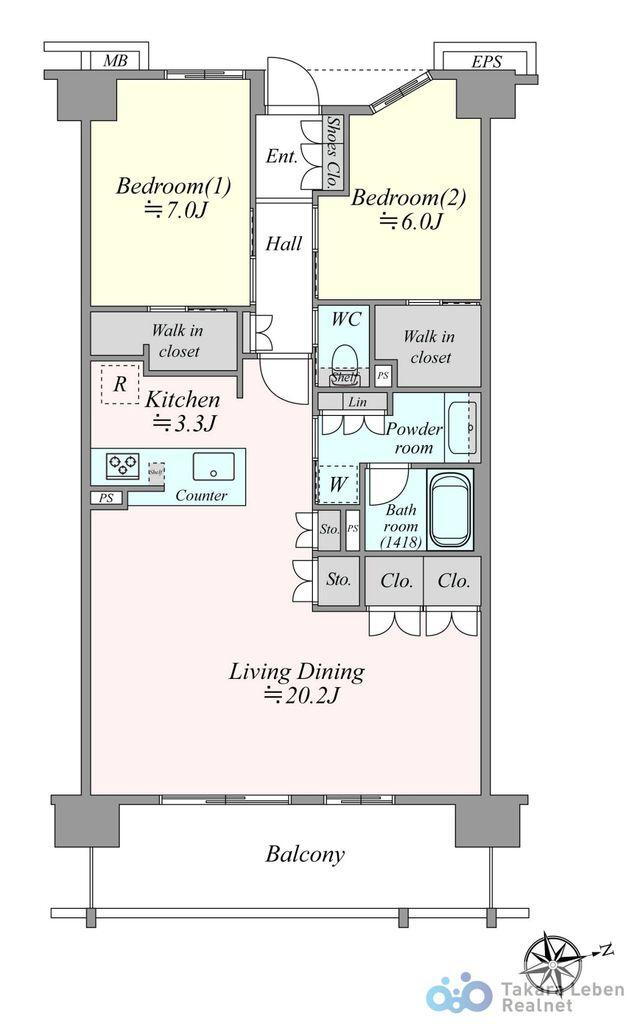 ザ・レーベン金沢城大手門 2LDK、価格4580万円、専有面積83.24m<sup>2</sup>、バルコニー面積12.92m<sup>2</sup> 全居室6帖以上のゆとりある室内空間。自分だけのこだわり空間でお過ごしください