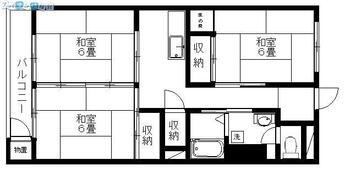 上所マンションＡ棟 3DK、価格280万円、専有面積54.45m<sup>2</sup>、バルコニー面積7.15m<sup>2</sup> 