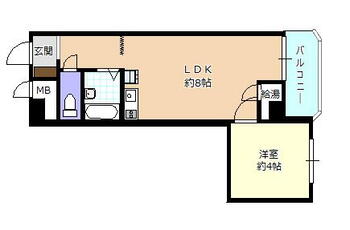 【マンション】トーカンマンション医学町　６Ｆ　１ＬＤＫ 1LDK、価格300万円、専有面積26.63m<sup>2</sup>、バルコニー面積3.09m<sup>2</sup> 間取り図　１ＬＤＫ