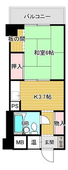 コープ野村万代 1K、価格350万円、専有面積28.08m<sup>2</sup>、バルコニー面積4.11m<sup>2</sup> 