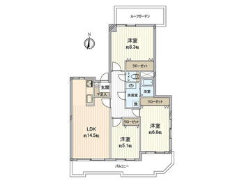 ロイヤル池上台 3LDK、価格1780万円、専有面積85.93m<sup>2</sup>、バルコニー面積14.6m<sup>2</sup> 間取図