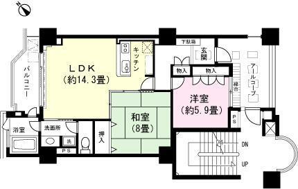 天城高原スカイヒルズＥ棟 2LDK、価格480万円、専有面積67.27m<sup>2</sup>、バルコニー面積6.22m<sup>2</sup> 