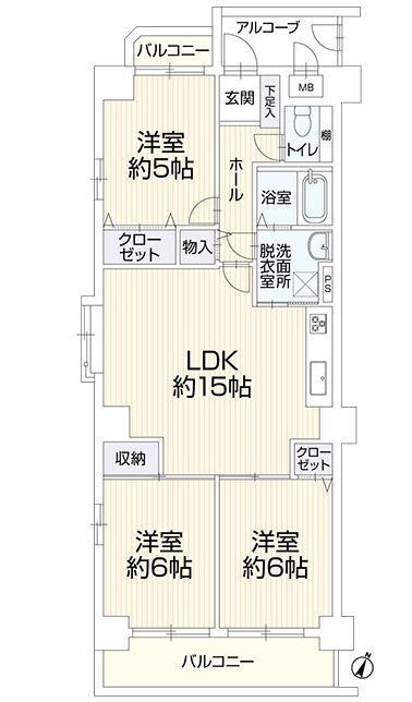 木田アイリス 3LDK、価格1399万円、専有面積71.77m<sup>2</sup>、バルコニー面積9.83m<sup>2</sup> 間取り図です。図面と現況の相違は現況優先といたします。