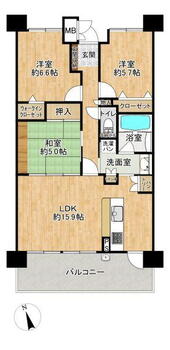 グラン・コート西枇杷島 3LDK、価格2490万円、専有面積71.58m<sup>2</sup>、バルコニー面積13.8m<sup>2</sup> 間取り3LDK、南向きバルコニー☆