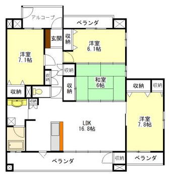 ロイヤルマンション津栄町 4LDK、価格2580万円、専有面積95.01m<sup>2</sup>、バルコニー面積25.92m<sup>2</sup> 