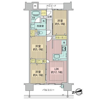 プレサンスロジェ庄内通 3LDK、価格3090万円、専有面積60.2m<sup>2</sup>、バルコニー面積9.9m<sup>2</sup> 