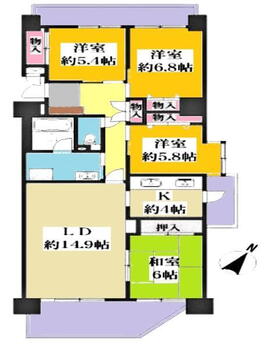 ライフプラザ加木屋壱番館 4LDK、価格1780万円、専有面積98.4m<sup>2</sup>、バルコニー面積20.24m<sup>2</sup> 間取り