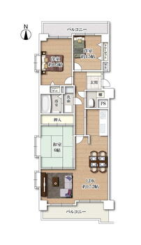 ライオンズマンション浅間町南 3LDK、価格2490万円、専有面積77.62m<sup>2</sup>、バルコニー面積12.55m<sup>2</sup> 南西角部屋