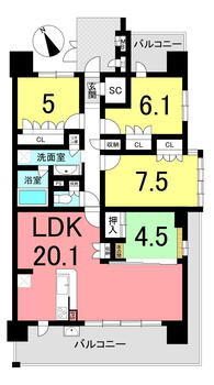 ザ・クリヴィアレジデンス　４階 4LDK、価格3380万円、専有面積94.13m<sup>2</sup>、バルコニー面積27.16m<sup>2</sup> 