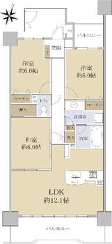 ライオンズガーデン大曽根 3LDK、価格2200万円、専有面積75.54m<sup>2</sup>、バルコニー面積14.24m<sup>2</sup> 