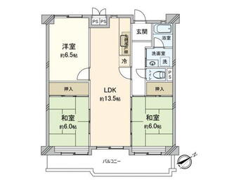 横須賀西住宅 3LDK、価格1480万円、専有面積71.09m<sup>2</sup>、バルコニー面積13.82m<sup>2</sup> 間取り