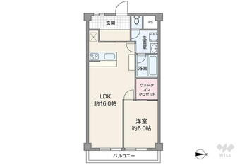 大輪マンション日置 1LDK、価格1470万円、専有面積56.63m<sup>2</sup>、バルコニー面積6.4m<sup>2</sup> 全面リノベーション済みの明るい56m<sup>2</sup>1LDK。7階最上階の南向きのため、眺望良好です。