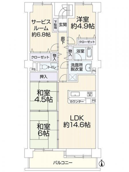 ガーデンコート三島　２０６号室 4LDK+S（納戸）、価格2099万円、専有面積86.51m<sup>2</sup>、バルコニー面積10.25m<sup>2</sup> ４ＳＬＤＫ