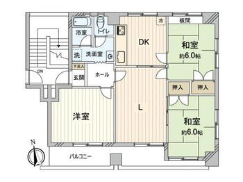 ヒノキセントラルハイツ 3LDK、価格500万円、専有面積60.16m<sup>2</sup>、バルコニー面積10.53m<sup>2</sup> 間取り