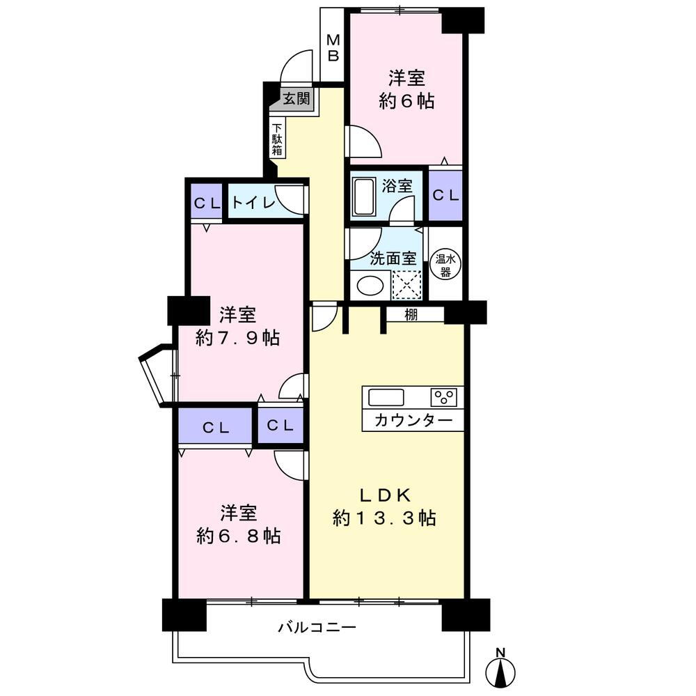 矢田川パークハウスＣ棟 3LDK、価格2048万円、専有面積81.55m<sup>2</sup>、バルコニー面積10.22m<sup>2</sup> 