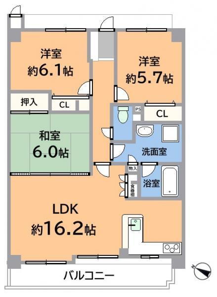 お買い物環境や子育て環境も◎のグローリアス名東宝が丘第二 3LDK、価格2699万円、専有面積76.36m<sup>2</sup>、バルコニー面積11.08m<sup>2</sup> ファミリー層にオススメの３ＬＤＫの間取り。洗面室にリネン庫があるのもいいですよ♪各居室に収納スペースも有お部屋もスッキリとでき快適にご使用いただけます！