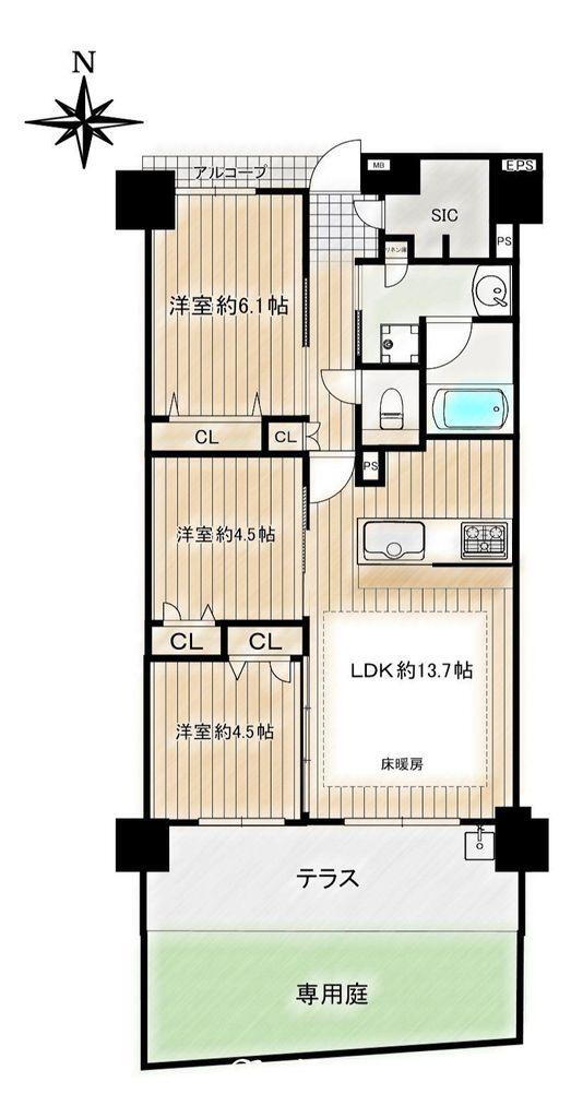 【専用庭付きでゆとりのある暮らし♪ペット可】プレサンスグラン覚王山 1階 3LDK 物件詳細