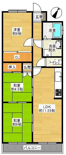 ニューライフ浜松 3LDK、価格580万円、専有面積61.98m<sup>2</sup> 南東面バルコニーで陽当たり良好♪二間続きの和室が広々空間♪各所に収納も備えられています♪