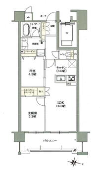 リコット岡崎柱曙 2LDK、価格2880万円、専有面積56.03m<sup>2</sup>、バルコニー面積11.08m<sup>2</sup> 間取り図