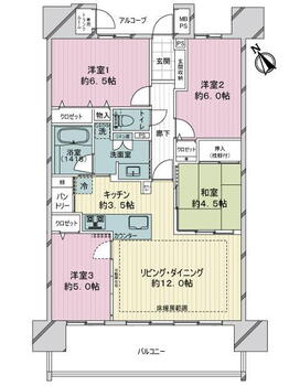 ライオンズ江南 4LDK、価格2550万円、専有面積83.23m<sup>2</sup>、バルコニー面積15.1m<sup>2</sup> 