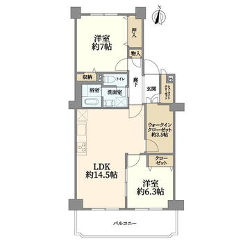 清住ハウス 2LDK、価格1195万円、専有面積71.32m<sup>2</sup>、バルコニー面積8.99m<sup>2</sup> 