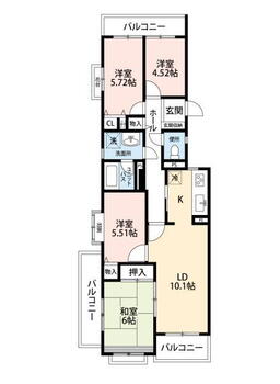 チュリス登呂 4LDK、価格1100万円、専有面積81.34m<sup>2</sup>、バルコニー面積11.92m<sup>2</sup> 