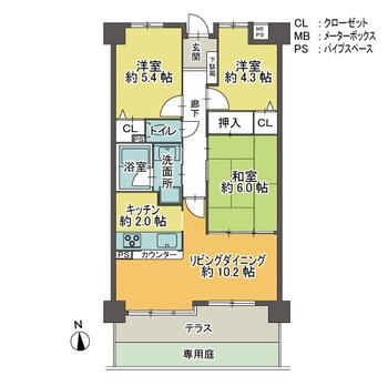 ラビデンス松ヶ根Ｓ館 3LDK、価格2080万円、専有面積64.29m<sup>2</sup>、バルコニー面積8.4m<sup>2</sup> 間取り図です。※和室は洋室へ変更済みです。