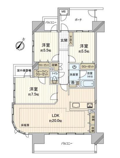 カルティア熱田伝馬 3LDK、価格3330万円、専有面積83.31m<sup>2</sup>、バルコニー面積15.36m<sup>2</sup> 全居室収納スペース充実です。