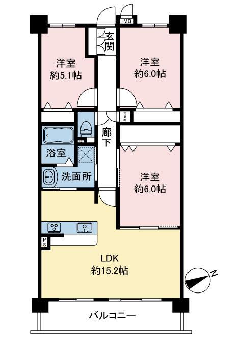 ユーハウス第２上社 3LDK、価格2499万円、専有面積71.98m<sup>2</sup>、バルコニー面積9.6m<sup>2</sup> 面積約71m2の3LDKです。下の階への生活音が気にならず、小さなお子様のいるご家族にもオススメ。