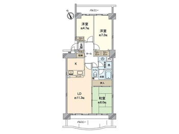 ロイヤルコート半田壱番館 3LDK、価格890万円、専有面積72.16m<sup>2</sup>、バルコニー面積16.49m<sup>2</sup> 間取図